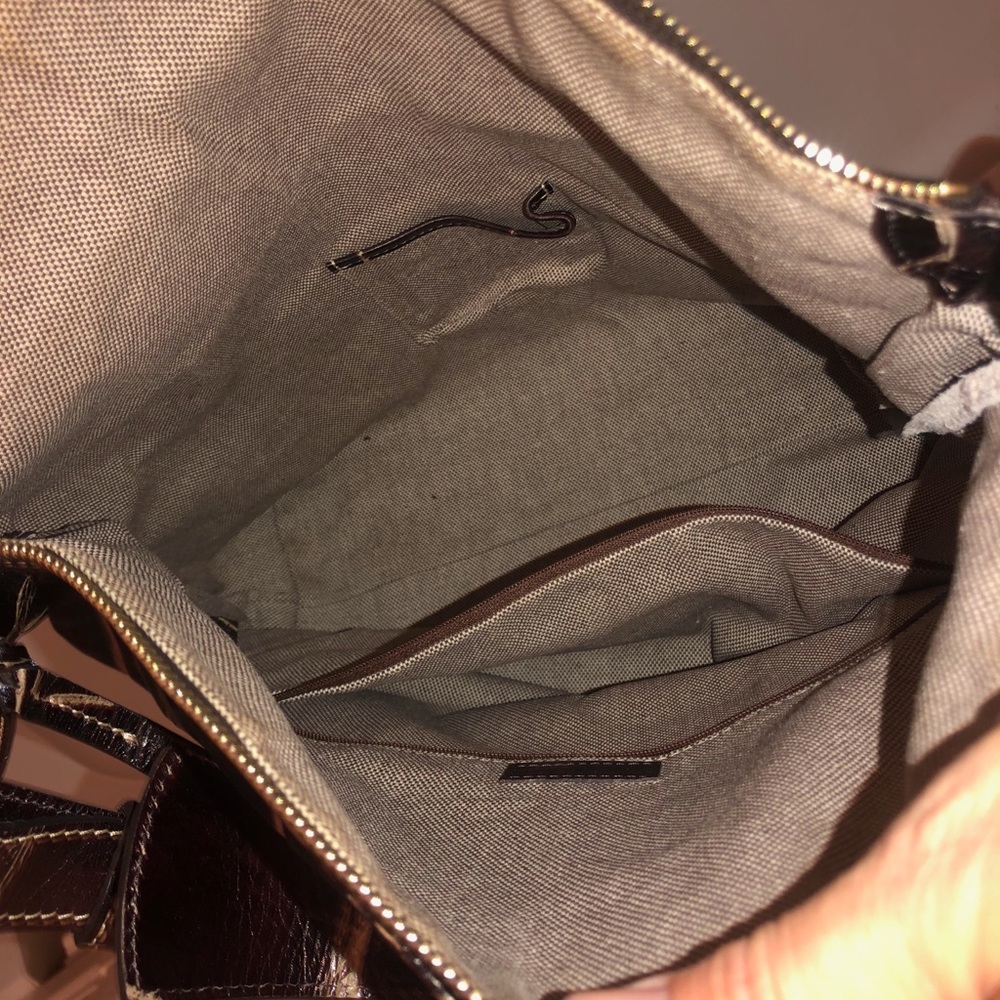 Dooney & Bourke Brown Croc-Embossed Leather Shoulder Bag - Picture 6 of 6